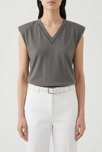 Brunello Cucinelli V-neck Cotton Tank Top In Gray