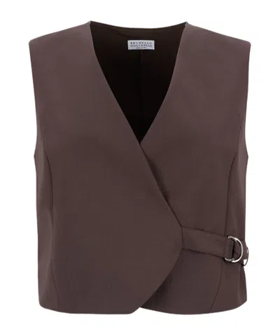 Brunello Cucinelli V-neck Cropped Vest In Brown