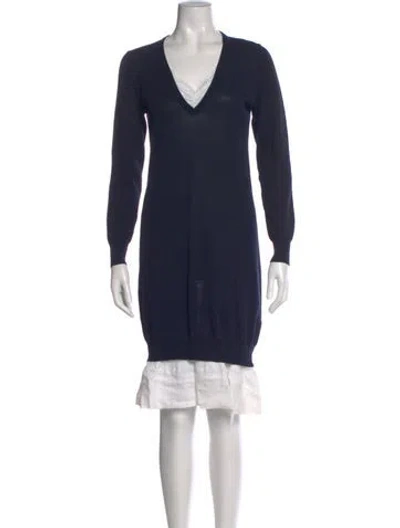 Pre-owned Brunello Cucinelli V-neck Knee-length Dress In Blue