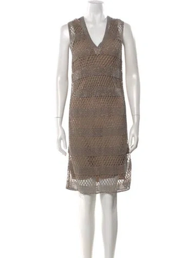 Pre-owned Brunello Cucinelli V-neck Knee-length Dress In Brown