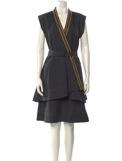 Pre-owned Brunello Cucinelli V-neck Knee-length Dress In Gray