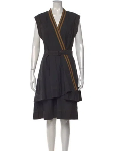 Pre-owned Brunello Cucinelli V-neck Knee-length Dress In Gray