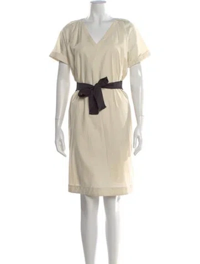 Pre-owned Brunello Cucinelli V-neck Knee-length Dress In Neutral