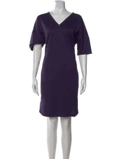 Pre-owned Brunello Cucinelli V-neck Knee-length Dress In Purple
