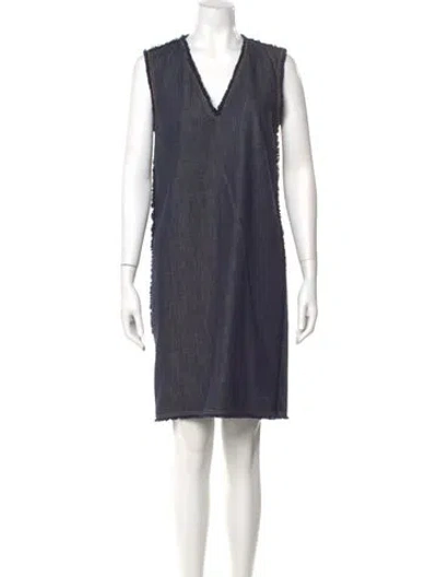 Pre-owned Brunello Cucinelli V-neck Knee-length Dress W/ Tags In Blue