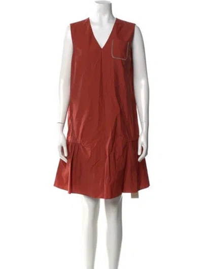 Pre-owned Brunello Cucinelli V-neck Knee-length Dress W/ Tags In Red