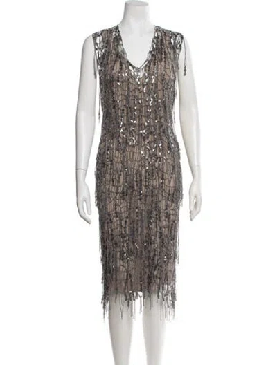 Pre-owned Brunello Cucinelli V-neck Knee-length Dress W/ Tags In Silver