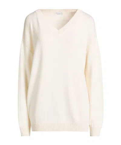 Brunello Cucinelli V-neck Knit Sweater In White