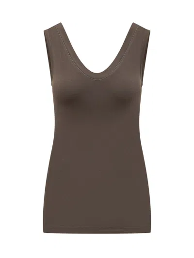 Brunello Cucinelli V-neck Knit Tank Top In Brown