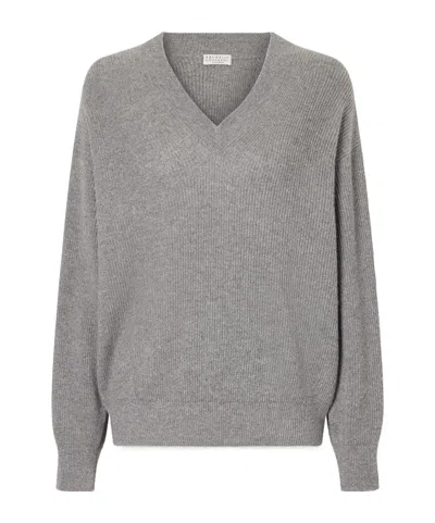 Brunello Cucinelli V-neck Knitwear In Gray