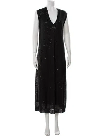 Pre-owned Brunello Cucinelli V-neck Long Dress In Black