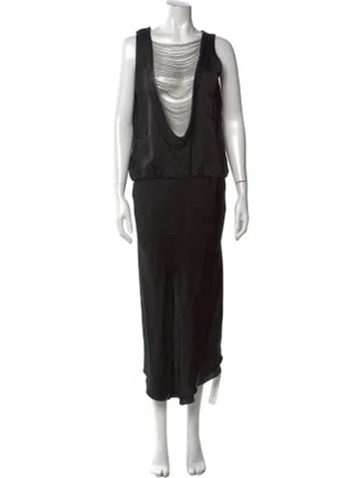 Pre-owned Brunello Cucinelli V-neck Long Dress In Black