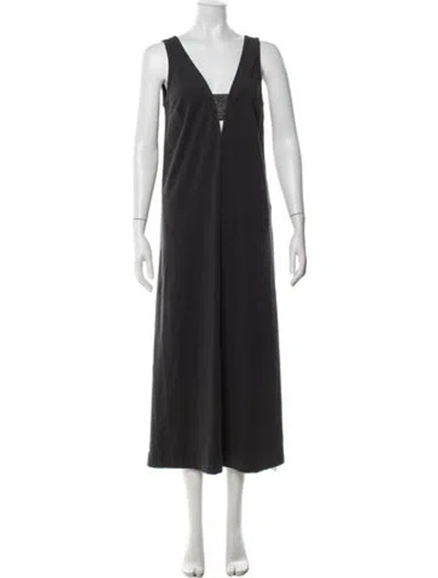 Pre-owned Brunello Cucinelli V-neck Long Dress In Black