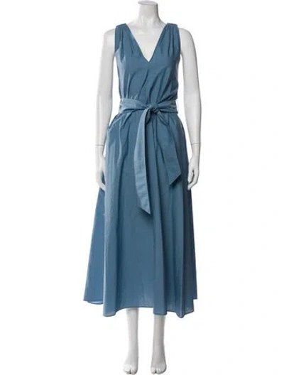 Pre-owned Brunello Cucinelli V-neck Long Dress In Blue