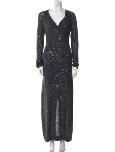 Pre-owned Brunello Cucinelli V-neck Long Dress In Blue