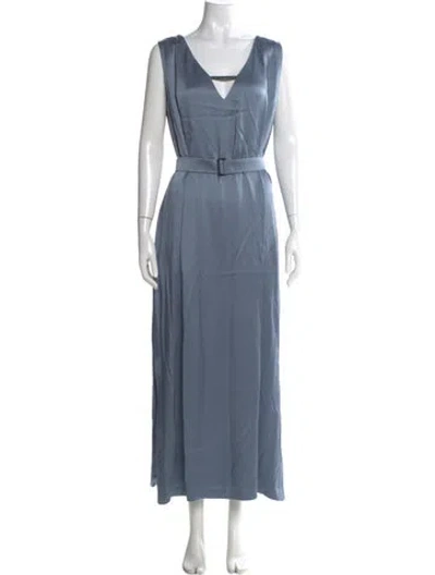 Pre-owned Brunello Cucinelli V-neck Long Dress In Blue