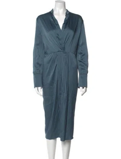 Pre-owned Brunello Cucinelli V-neck Long Dress In Blue