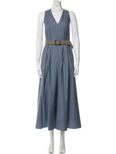 Pre-owned Brunello Cucinelli V-neck Long Dress In Blue