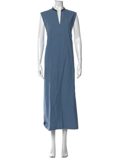 Pre-owned Brunello Cucinelli V-neck Long Dress In Blue