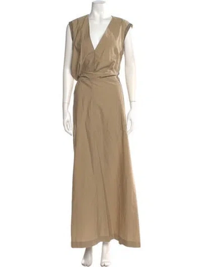 Pre-owned Brunello Cucinelli V-neck Long Dress In Brown