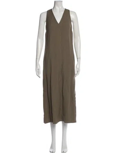Pre-owned Brunello Cucinelli V-neck Long Dress In Brown