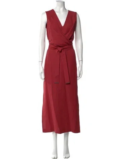 Pre-owned Brunello Cucinelli V-neck Long Dress In Burgundy