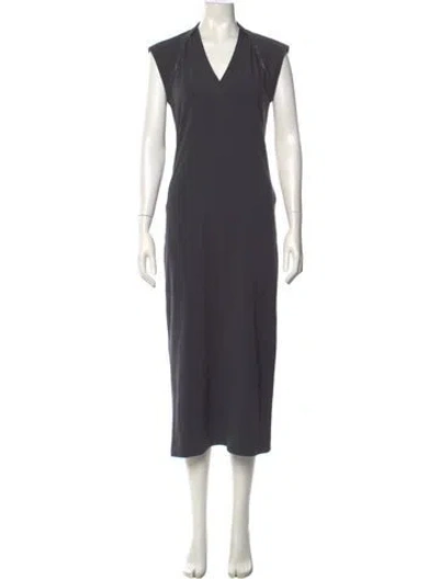 Pre-owned Brunello Cucinelli V-neck Long Dress In Gray