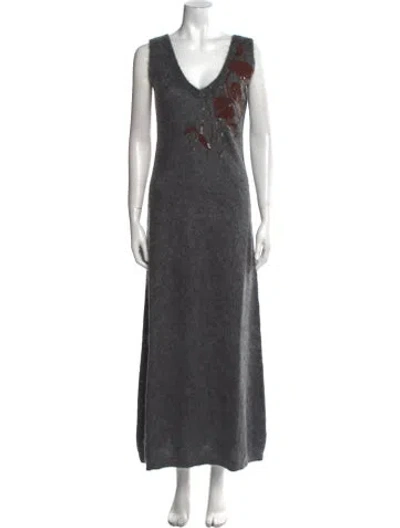 Pre-owned Brunello Cucinelli V-neck Long Dress In Gray