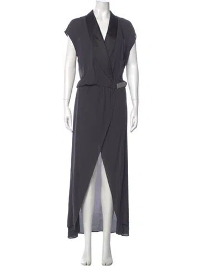 Pre-owned Brunello Cucinelli V-neck Long Dress In Gray