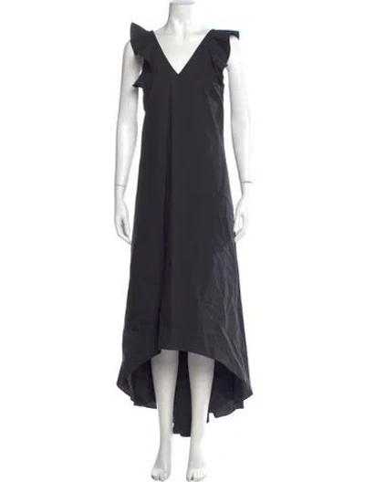 Pre-owned Brunello Cucinelli V-neck Long Dress In Gray