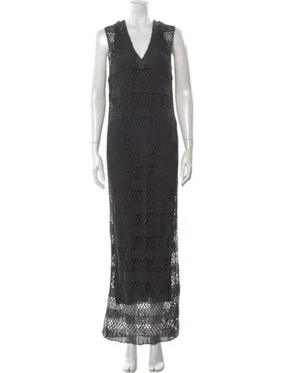 Pre-owned Brunello Cucinelli V-neck Long Dress In Gray