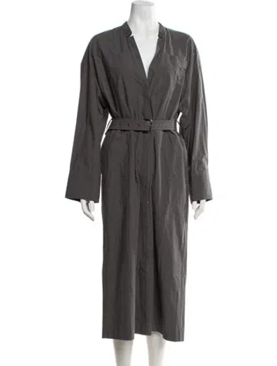 Pre-owned Brunello Cucinelli V-neck Long Dress In Gray