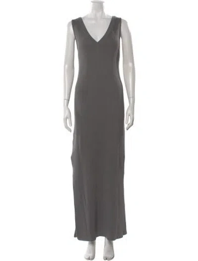 Pre-owned Brunello Cucinelli V-neck Long Dress In Gray