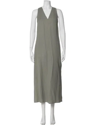 Pre-owned Brunello Cucinelli V-neck Long Dress In Green