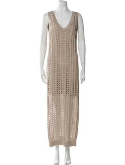 Pre-owned Brunello Cucinelli V-neck Long Dress In Neutral
