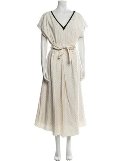 Pre-owned Brunello Cucinelli V-neck Long Dress In Neutral