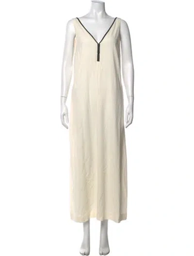 Pre-owned Brunello Cucinelli V-neck Long Dress In Neutral