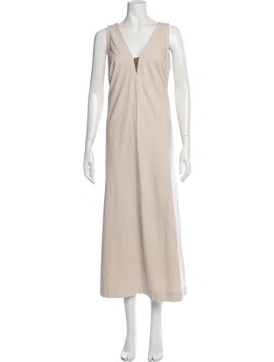 Pre-owned Brunello Cucinelli V-neck Long Dress In Neutral