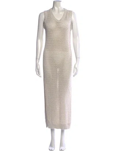 Pre-owned Brunello Cucinelli V-neck Long Dress In Neutrals
