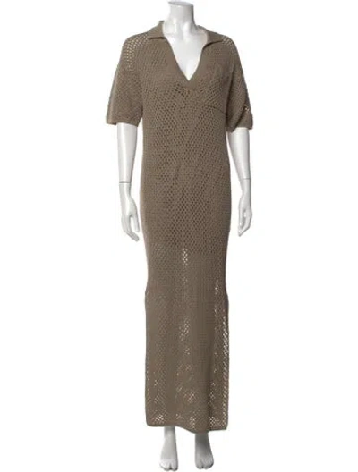 Pre-owned Brunello Cucinelli V-neck Long Dress In Neutrals