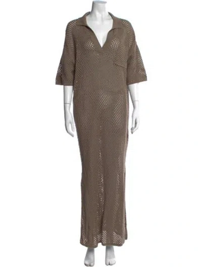 Pre-owned Brunello Cucinelli V-neck Long Dress In Neutrals