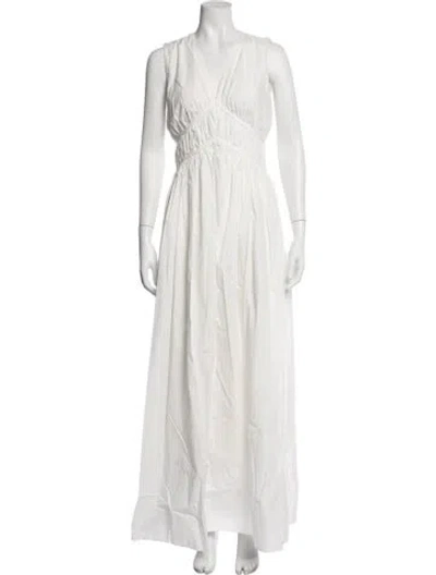 Pre-owned Brunello Cucinelli V-neck Long Dress In Neutrals