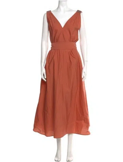 Pre-owned Brunello Cucinelli V-neck Long Dress In Orange