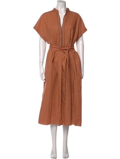 Pre-owned Brunello Cucinelli V-neck Long Dress In Orange