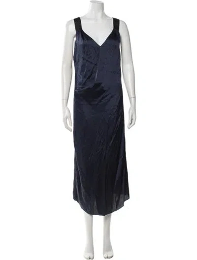 Pre-owned Brunello Cucinelli V-neck Long Dress W/ Tags In Blue