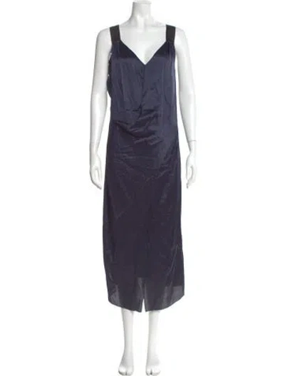 Pre-owned Brunello Cucinelli V-neck Long Dress W/ Tags In Blue