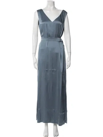 Pre-owned Brunello Cucinelli V-neck Long Dress W/ Tags In Blue