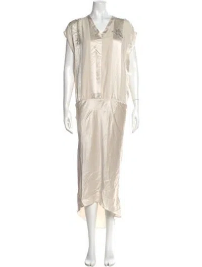 Pre-owned Brunello Cucinelli V-neck Long Dress W/ Tags In Neutral