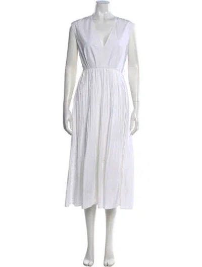 Pre-owned Brunello Cucinelli V-neck Long Dress In White