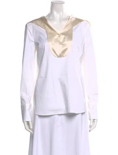 Pre-owned Brunello Cucinelli V-neck Long Sleeve Blouse In White